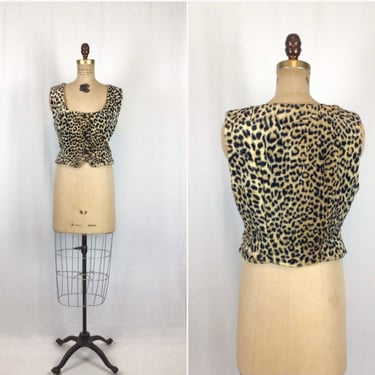 Vintage 60s vest | Vintage leopard faux fur vest | 1960s  animal print vest 