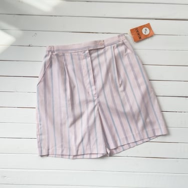 high waisted shorts | 70s 80s vintage pastel pink purple striped cotton pleated trouser shorts 