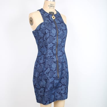 80s 90s Blue Denim Print Dress Summer Dress 