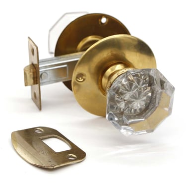 Octagon Glass Door Knob Set with Brass 3 in. Rosettes