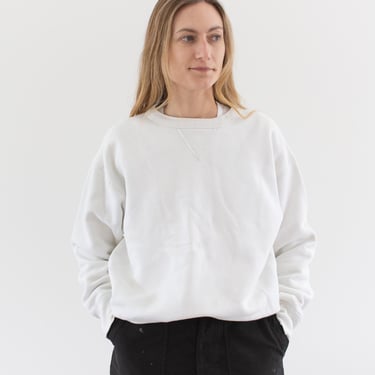 Vintage White V Stitch Sweatshirt | Unisex Cotton Crewneck Pullover Sweat | M L | 