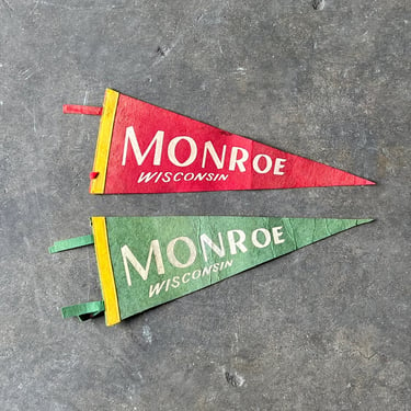 Vintage Monroe, Wisconsin Felt Pennant Swiss WI Decor 