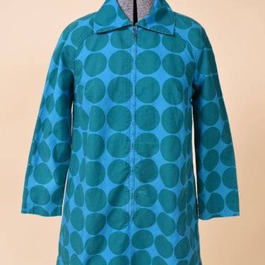 Turquoise 1968 Zip Front Dot Dress By Marimekko, XS