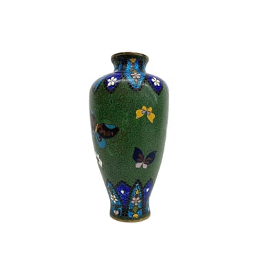Vintage Cloisonné Vase Retro Early 1960s + Asian Style + Painted Metal + Butterflies + Japanese/Chinese + Small Bud Vase + Home Decor 