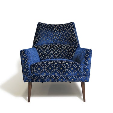 Paul McCobb Mid-century Upholstered Lounge Chair in a Blue Velvet