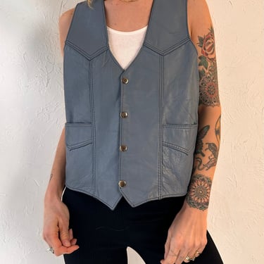 90s Blue Leather Vest / Small 