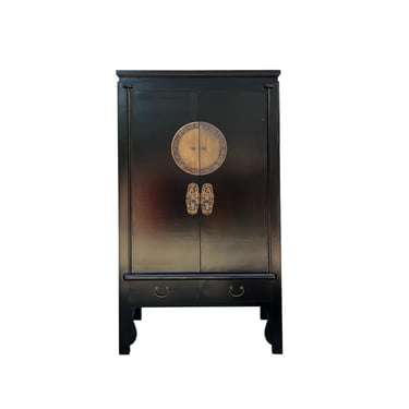 Distressed Black Rough Marks Moon Face Armoire Storage Cabinet ws4546S