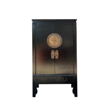 Chinese Oriental Black Moon Face Tall Wedding Armoire Wardrobe Cabinet cs7639E 