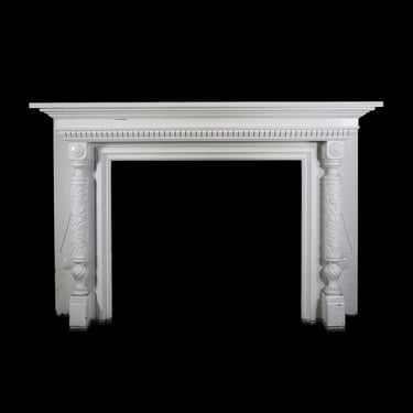Reclaimed Victorian White Wooden Mantel with Floral Plinths