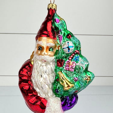 Christopher Radko OH CHRISTMAS TREE Large Santa Holding a Tree of Toys Glass Christmas Ornament 