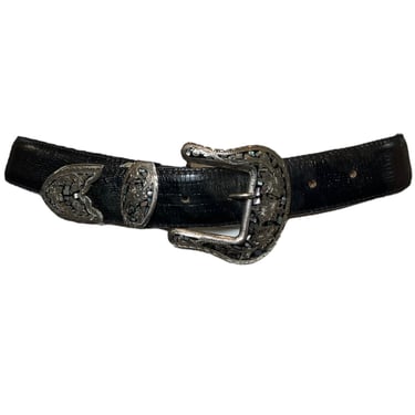 Al Beres 80s Black Reptile Western Belt with Abalone Buckle