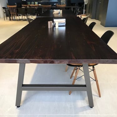 Customized Dining Table Made with Reclaimed Wood - Recycled Wood Communal Table with Steel Legs - Urban Wood and Steel Dining Table for Home 