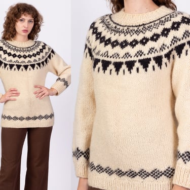 Vintage Fair Isle Wool Knit Sweater - Men's Medium, Women's Large | 70s 80s Hand Knit Crew Neck Pullover Jumper 