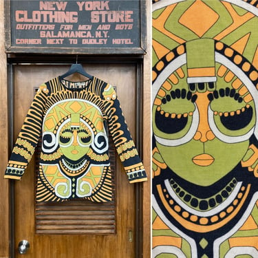 Vintage 1960’s Made in Paris “Lanvin” Mayan Goddess Mod Knit Sweater Mini Dress, Vintage Dress, 1960s, Mini Dress, Mod, Aztec, Sweater Dress 