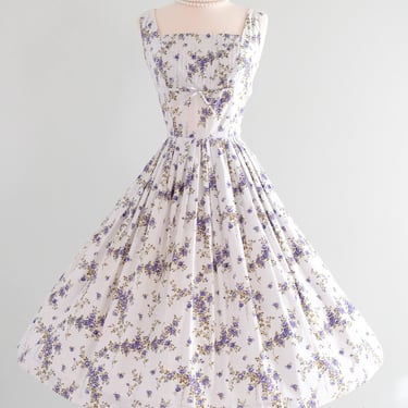 Darling 1950's Jerry Gilden Blue Violet English Rose Cotton Sundress / Sz SM