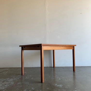 Danish Modern Teak Wood Minimal Draw Leaf Table 