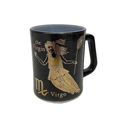 Vintage Zodiac Mug Retro 1960s Mid Century Modern + Federal Glass + Virgo The Virgin + Astrology + Black + Gold + August/September Birthday 