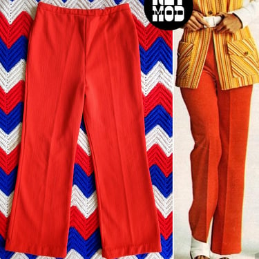 Sassy Vintage 60s 70s Red Ribbed Polyester Pants 