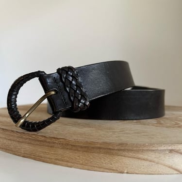 Vintage 90s Banana Republic Black Brazilian Genuine Leather Woven Buckle Belt - M 