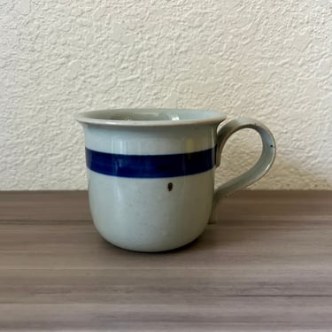 Vintage Dansk BLT Blue Stoneware mug International Designs Ltd Japan Beige with Blue Stripe Niels Refsgaard, Dansk Breakfast Lunch and Tea 