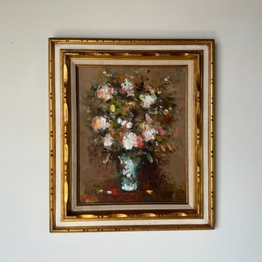 1970s Vintage Edward Barton Impressionist Floral Still Life Painting, Framed 