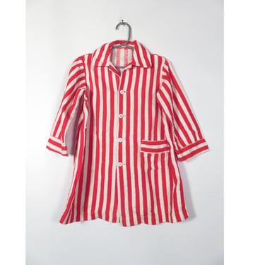 Vintage 50s/60s Kids Unisex Red And White Striped Cotton Flannel Nightgown Night Shirt Size 4T 