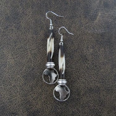 Carved bone and silver Africa  earrings 