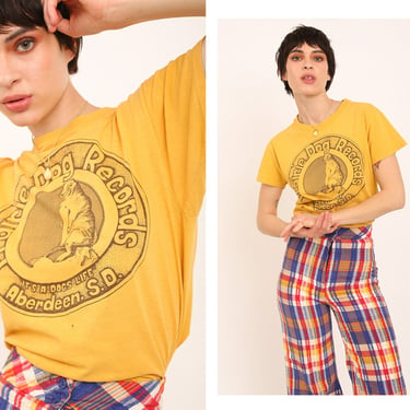 Vintage 1970s 70s Prairie Dog Records Aberdeen South Dakota Single Stitch Yellow Graphic T-Shirt 