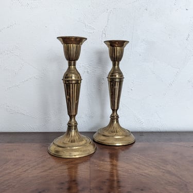 Pair of Vintage Solid Brass Indian Candlestick Holders 
