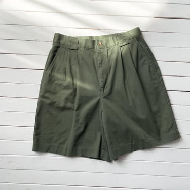 high waisted shorts 90s vintage olive green khaki cotton pleated trouser shorts 