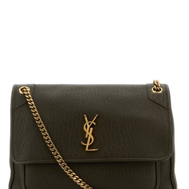 Saint Laurent Women Dark Green Leather Large Niki Bag