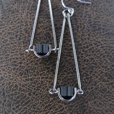 Silver pendulum earrings, gray hematite 