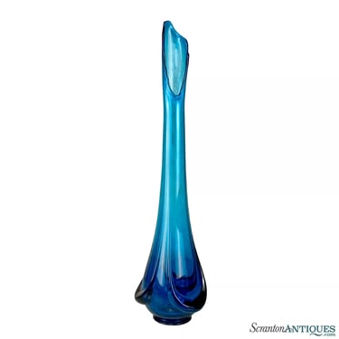 Mid-Century Atomic Blue Art Glass Swung Vase - 24&quot;