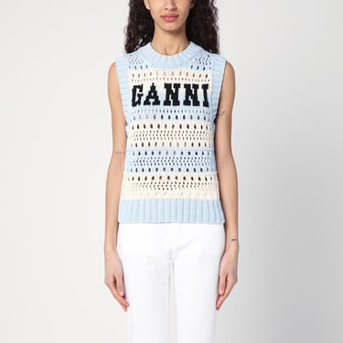 Ganni Openwork Striped Vest With Logo Inlay Women