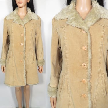 Vintage Y2K Steve Madden Corduroy Penny Lane Faux Fur Lined Jacket Size M 