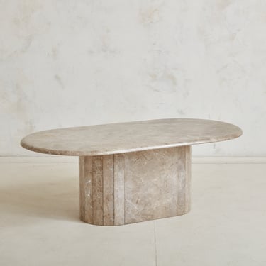 Taupe Marble Pill Form Coffee Table in the Style of Roche Bobois, Italy 1980s