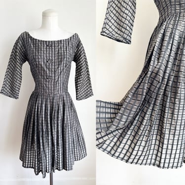 Vintage 1950s I.Magnin Silver Checker Dress / S 