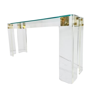 #1349 Lucite &amp; Brass Console Table by Charles Hollis Jones