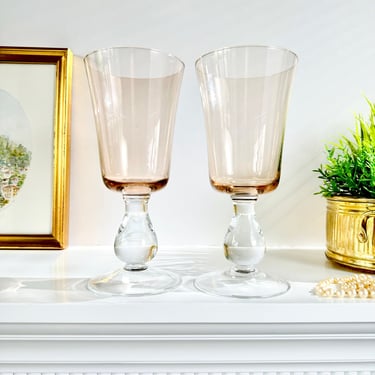 Handblown Hazel Blush Glass Large Wine Goblet 16oz Chunky Ball Stem Extra Large Cocktail Glass, Almond Peach Wedding Goblet Single or Pair 