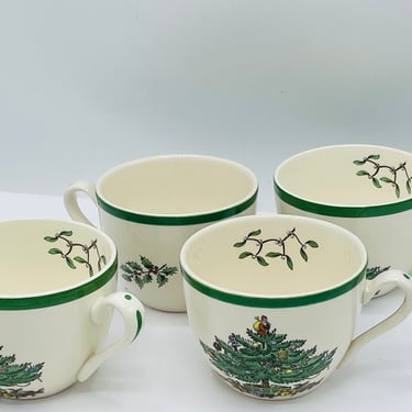 Set of four Coffee Mug Tea Cups classic Christmas Tree china pattern made by Spode circa 1980's- excellent condition 