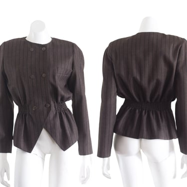 Vintage Brown Pinstripe Blazer Jacket from Louis Feraud 