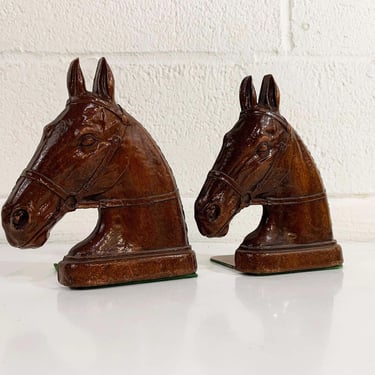 Vintage Syroco Horse Head Bookends Horses Mid-Century Set Pair Bookend Figurine Kids Nursery Brown Wood 1940s 1950s 