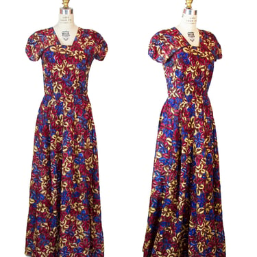 1940s Dress ~ Colorful Bow Novelty Print Evening Gown 
