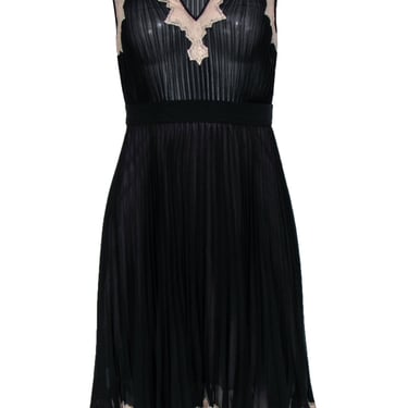 BCBG Max Azria - Black Pleated A-Line Dress w/ Tan Lace Sz 0