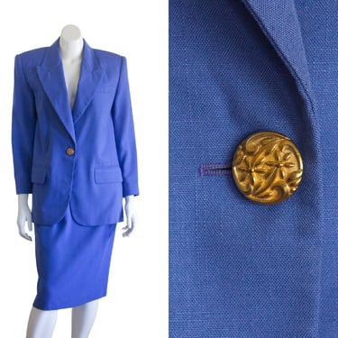 1980s blue skirt suit with oversize blazer 