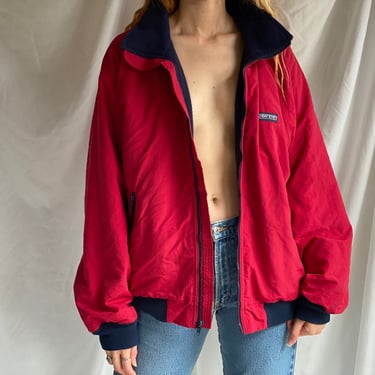Vintage Land's End Jacket / Fleece Lined Parka Jacket / Red Jacket with Pockets / Unisex Menswear Womenswear Outdoors Hiking 