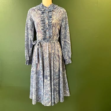 blue ruffle bodice dress vintage boho paisley frock medium 