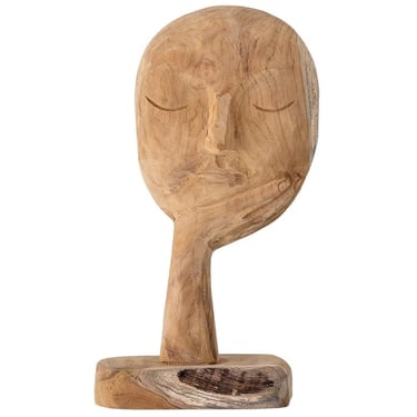 Carved-Wood Face Resting on Hand Sculpture