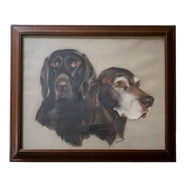 A Vintage Chalk Pastel of Two Hound Dogs 