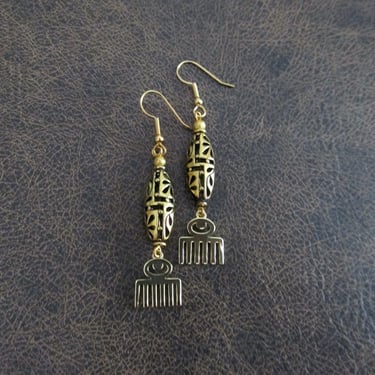 Afro pick earrings, adinkra symbol earrings, beauty earrings, comb earrings, gold 